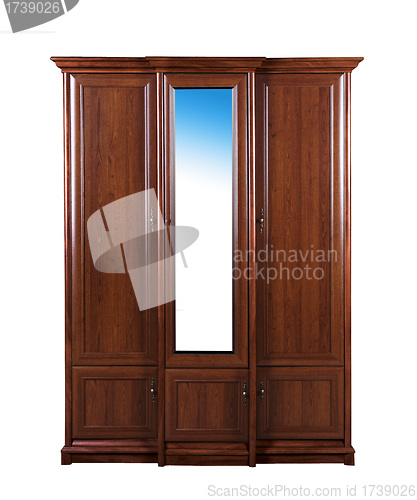 Image of vintage wooden wardrobe on a white background