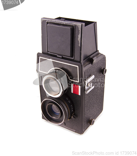 Image of Twin lens reflex old photo camera isolated on white