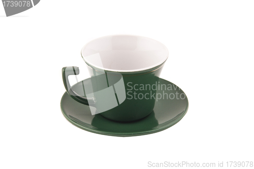 Image of An empty green cup isolated on white
