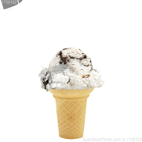 Image of ice cream in a sugar cone isolated on white