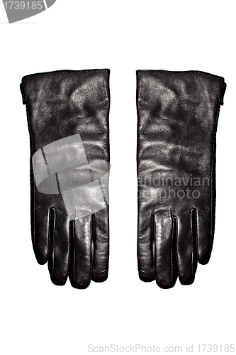 Image of Black leather gloves isolated on the white background