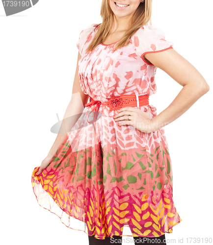 Image of The sexual girl in a colourful dress