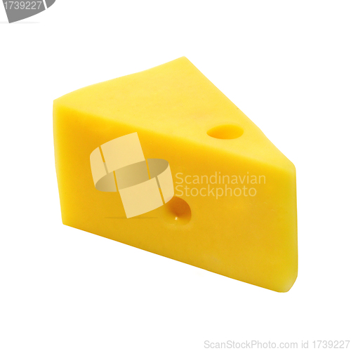 Image of Big piece of yellow cheese on white background