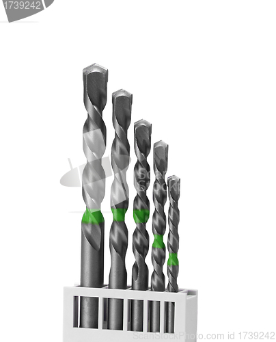 Image of set of wood drill bits isolated in white