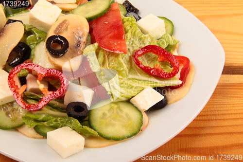 Image of vegetable salad with mushrooms close up