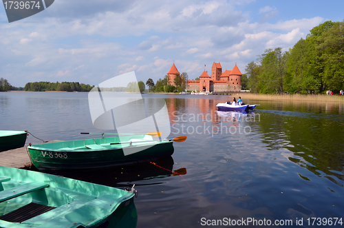 Image of Boats on Galve lake shore and Trakai Castle 