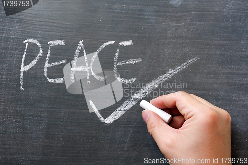 Image of Peace - word written on a blackboard