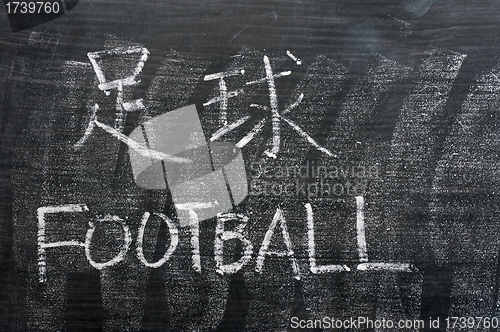 Image of Football - word written on a blackboard with a Chinese version