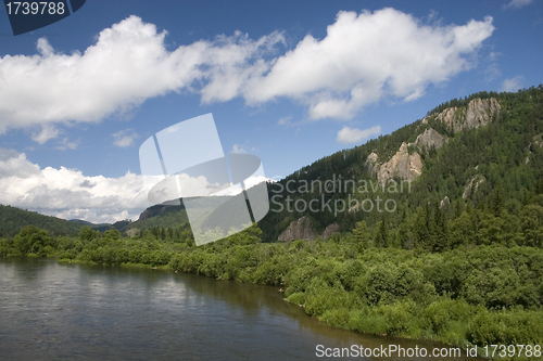Image of A river landscape with clouds.