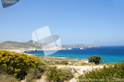 Image of limestone beach Mediterranean Sea Milos Greek Island Cyclades Gr