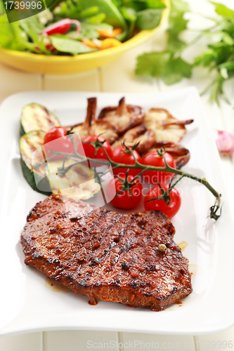 Image of Beef steak with grilled vegetable