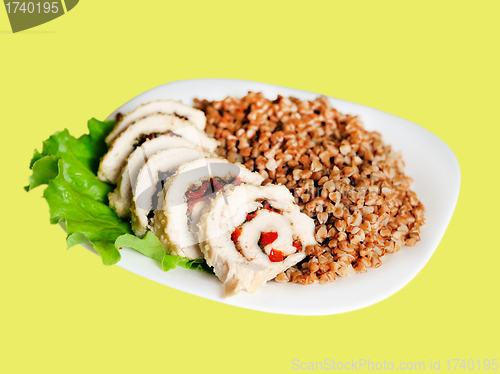 Image of Meatloaf with buckwheat on plate