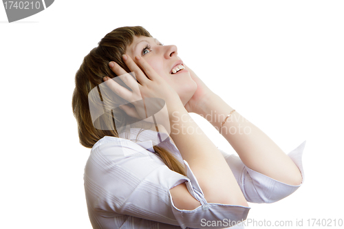 Image of young girl looks up in horror