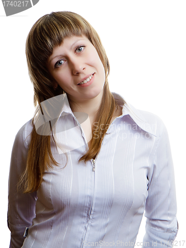 Image of girl in a white blouse on white background