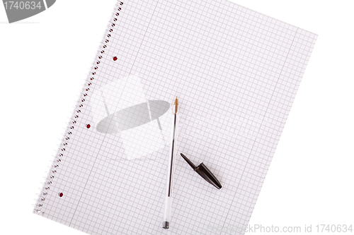 Image of white collegeblock with pen isolated on white