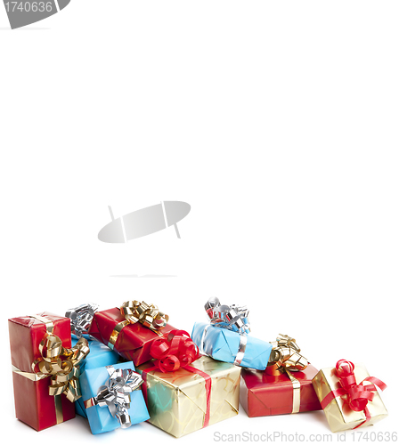 Image of colorfull gift present with shiny ribbons isolated