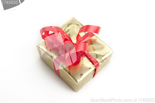 Image of colorfull gift present with shiny ribbons isolated