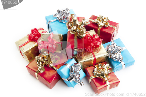 Image of colorfull gift present with shiny ribbons isolated