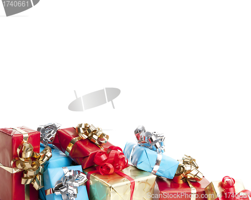 Image of colorfull gift present with shiny ribbons isolated