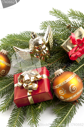 Image of colorfull gift present with shiny ribbons isolated