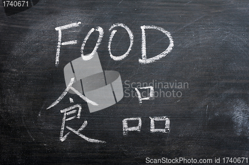 Image of Food - word written on a smudged blackboard