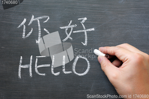 Image of Hello - word written on a smudged blackboard