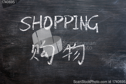 Image of Shopping - word written on a smudged blackboard