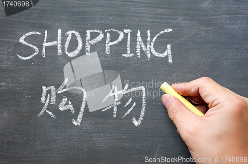 Image of Shopping - word written on a smudged blackboard