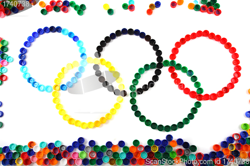 Image of olympics games symbol from color plastic caps