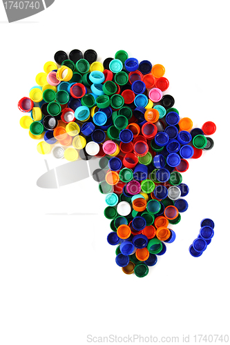 Image of africa map from color plastic caps 