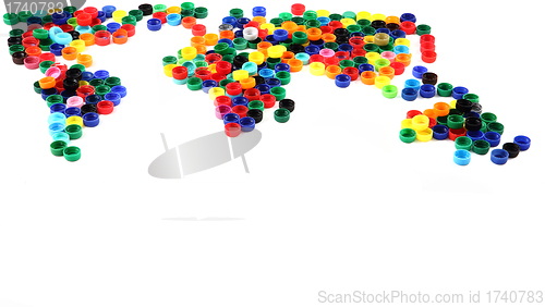 Image of world map from plastic caps