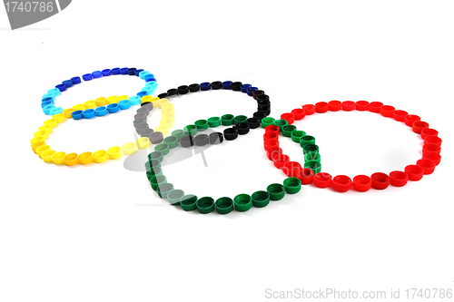 Image of olympics games symbol from color plastic caps