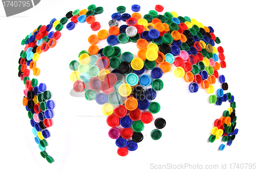 Image of world map from plastic caps