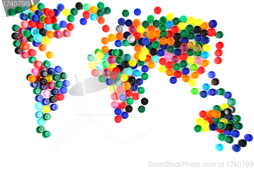 Image of world map from plastic caps