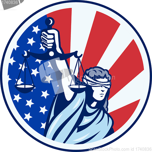 Image of American Lady Holding Scales of Justice Flag retro
