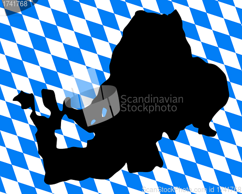 Image of Bavarian flag and map of lake Chiemsee