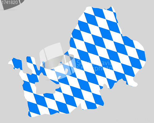 Image of Bavarian flag and map of lake Chiemsee