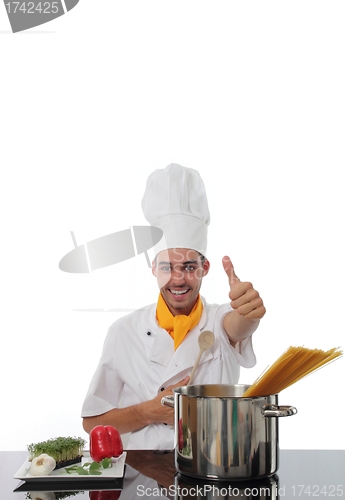 Image of Chef in his toque giving a thumbs up