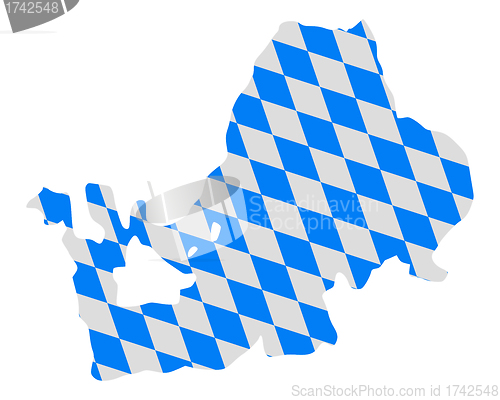 Image of Bavarian flag and map of lake Chiemsee