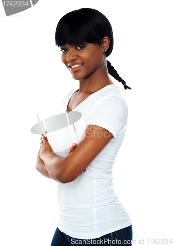 Image of Happy teen girl half length portrait