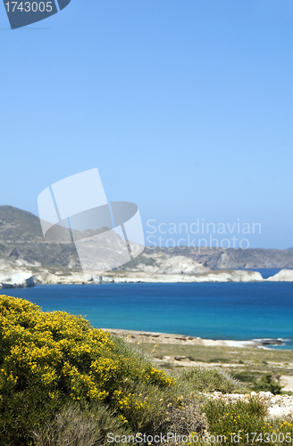Image of  limestone beach Mediterranean Sea Milos Greek Island Cyclades G