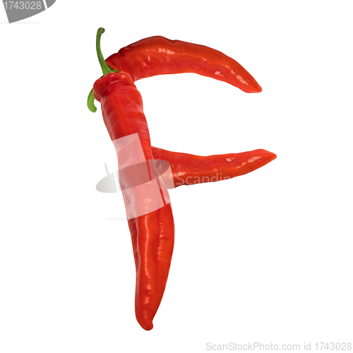 Image of Letter F composed of red chili peppers