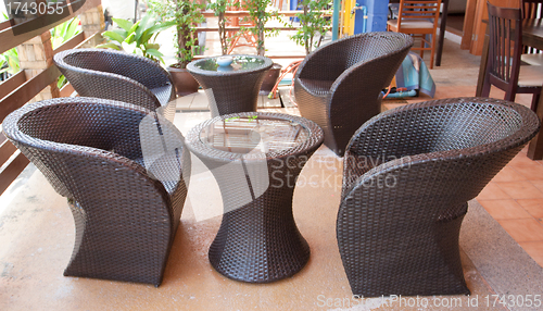 Image of chair and table in lobby