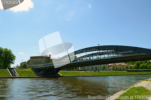Image of Mindaugas bridge river Neris in center of Vilnius. 