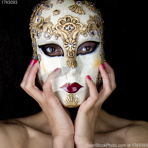 Image of Woman wearing a beautiful carnival mask