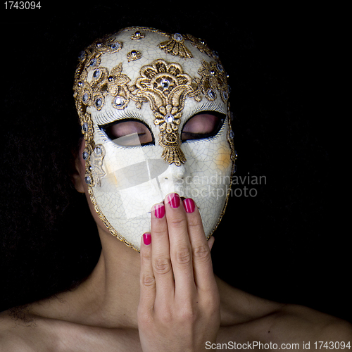 Image of Woman wearing a beautiful carnival mask 