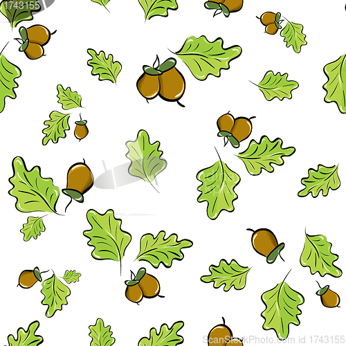 Image of seamless background with oak leaves and acorns