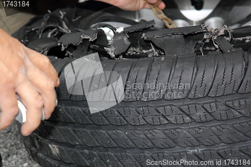 Image of exploded truck tire
