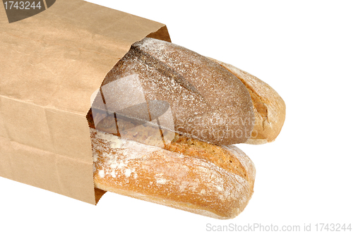 Image of rye bread and wheat bread in paper bag