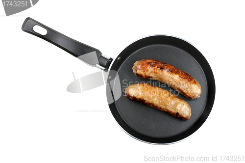 Image of fried sausage in a frying pan